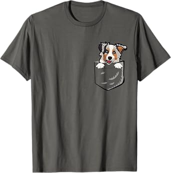Adorable Little Australian Shepherd Dog In The Pocket T-Shirt for Men Women Girls Kids