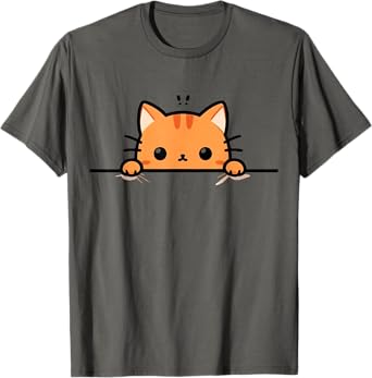 Cute Orange Kitty Cat Peeking Over at You Ginger Cat Lover T-Shirt