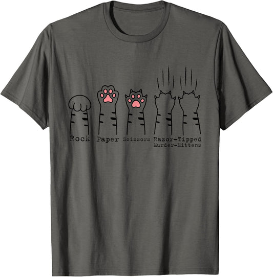 Rock Paper Scissors Cat Funny Kitten Cute Paw T-Shirt