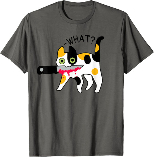 Cat What? Murderous Calico Cat With Knife Halloween Costume T-Shirt
