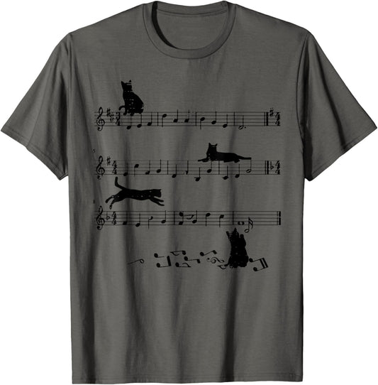 Cat Playing On Musical Notes Funny Musician Women Girls Kids T-Shirt