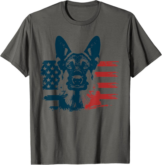 Patriotic German Shepherd AMERICAN FLAG 4th Of July Shepherd T-Shirt