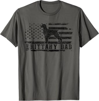 Brittany Dad Distressed American Flag Patriotic Dog T-Shirt for Men