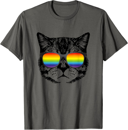Funny Cat Gay Pride Rainbow Sunglasses Men Women Tee Pride T-Shirt
