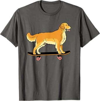 Skateboard Golden Retriever Funny Skater Dog Skateboarding T-Shirt for Men Women Kids