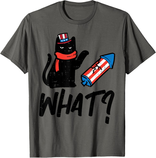 4th Of July Black Cat What Funny Patriotic Women Men Kids T-Shirt