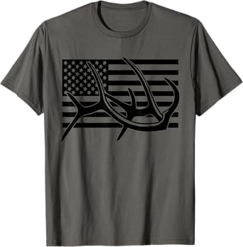 BASBO American Flag Outdoor Antlers Elk Deer T-Shirt