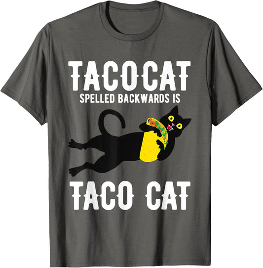 Taco Tuesday Shirt Black Cat Funny Spelled Backwards Tacocat T-Shirt