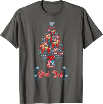 God Jul Red Swedish Dala Horse Christmas Tree T-Shirt