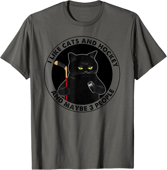 I like cats and hockey and maybe 3 people funny black cats T-Shirt