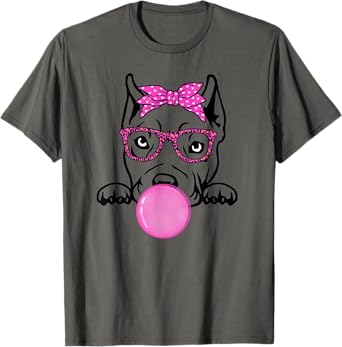 cute American Bully bubble gum bandana glasses Bully dog T-Shirt