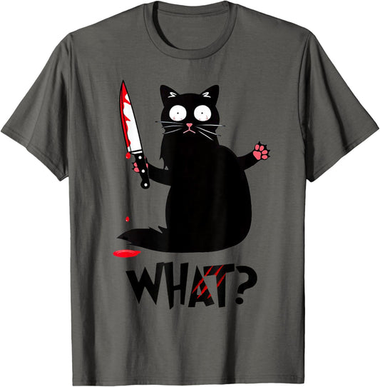 Funny Black Cat Murderous Knife T-Shirt