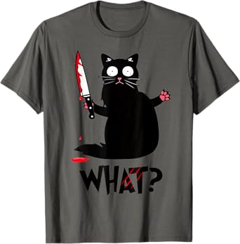 Funny Black Cat Murderous Knife T-Shirt