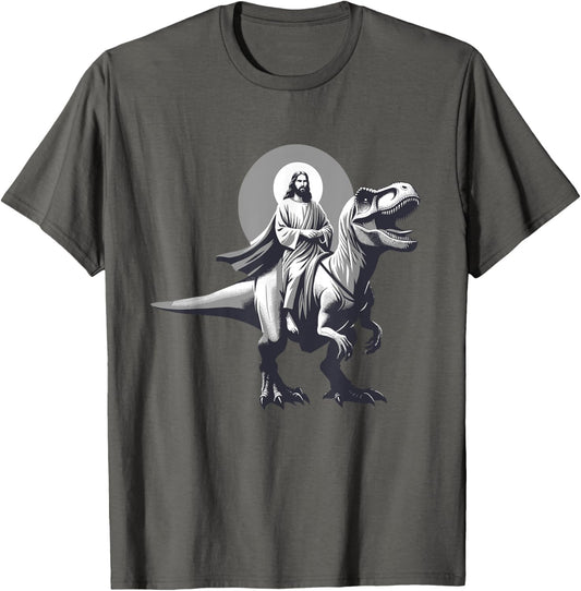 Funny Jesus Riding T-Rex Dinosaur Meme Parody for Believers T-Shirt