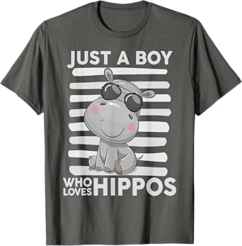 Kids Hippo-Shirt Toddler Funny Just A Boy Who Loves Hippos T-Shirt