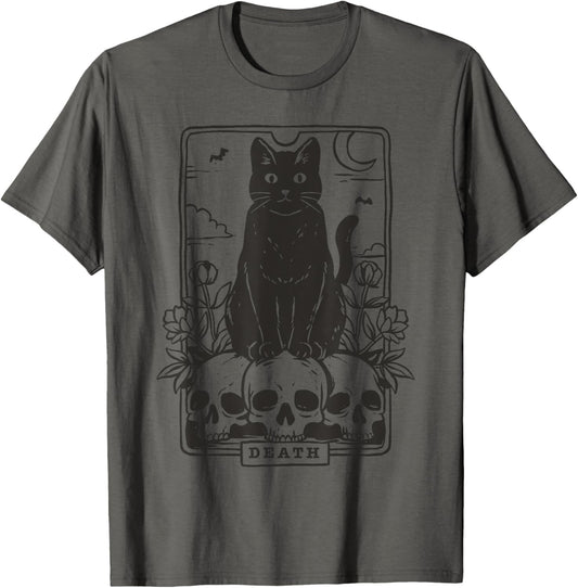 Tarot Card Death Black Cat Occult Satanic Mystical Cat T-Shirt