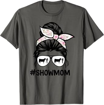 cattle show mom messy bun hair cow show mom T-Shirt