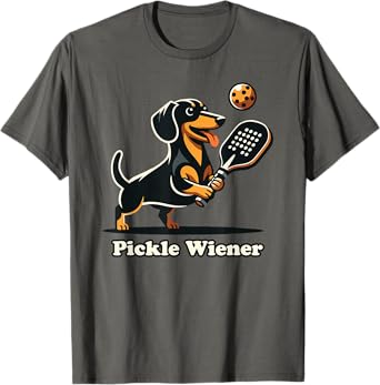 Dog Playing Pickleball Pickle Wiener Dog Dachshund Funny T-Shirt