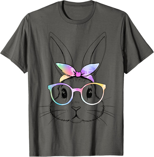 Cute bunny rabbit tie dye glasses bandana easter girls women T-Shirt