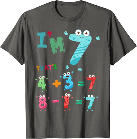 Maths 7th Birthday Outfit Idea For Kids & 7 Year Old Numbers T-Shirt