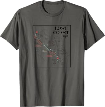 Hike California Lost Coast Hiking Trail Map Art Cali Outdoor T-Shirt