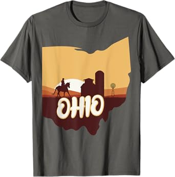 Ohio Map Horse Riding Cowboy Barn Windmill Ohio Souvenirs T-Shirt