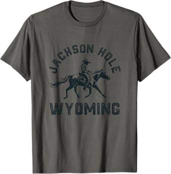 Retro Jackson Hole Wyoming Trendy Vintage Cowboy T-Shirt, Unisex-Adults, Kids, Grey, Small, Short Sleeve, Classic Fit, Cotton Blend, Polyester