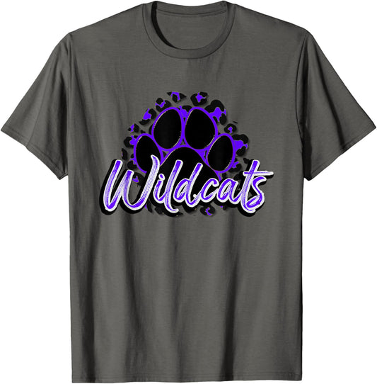 Wildcats Purple Black Cheetah School Sports Fan Team Spirit T-Shirt