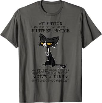 Black Cat Attention I Am Out Of Order Until Further Notice Men Women T-Shirt