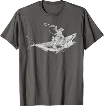 Shark Lover Rodeo Cowboy Riding Great White Vintage Funny T-Shirt