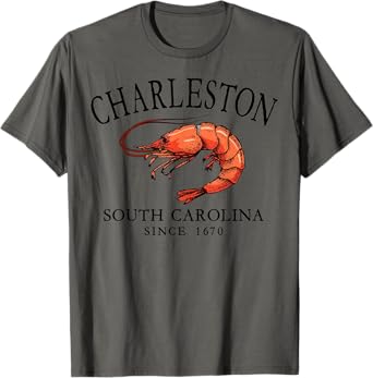 Charleston South Carolina Shrimp Since 1670 Black Letters T-Shirt