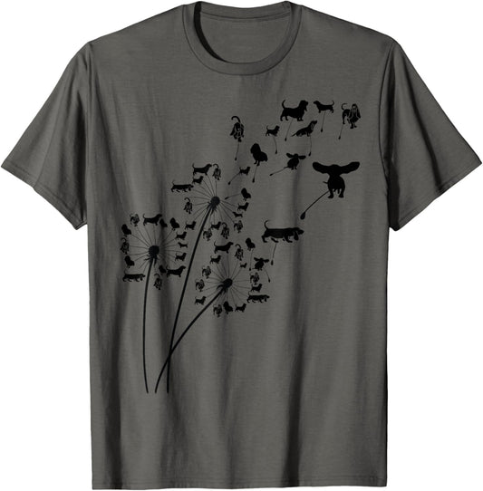Dandelion Basset Hound Flower, Floral Basset Hound Tree T-Shirt