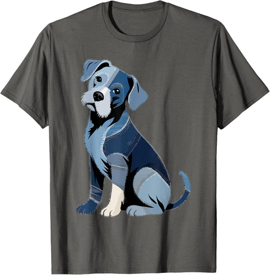 dog pattern denim patchwork art T-Shirt