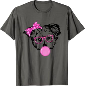 Morkie dog Mom with bubble gum bandana glasses T-Shirt