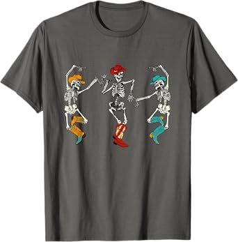 Retro Cowboy Skeleton Cowgirl Dancing Boots Halloween T-Shirt
