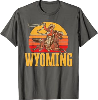Out West Supply Co. Western Threads Wyoming Retro Roping Cowboy Vintage Graphic T-Shirt