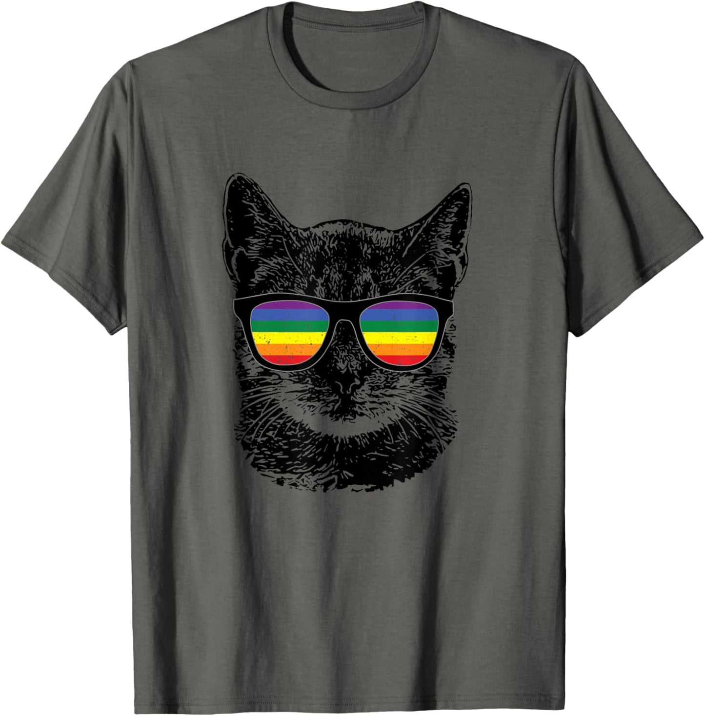 Funny Cat Gay Pride LGBT Rainbow Sunglasses Shirt T-Shirt
