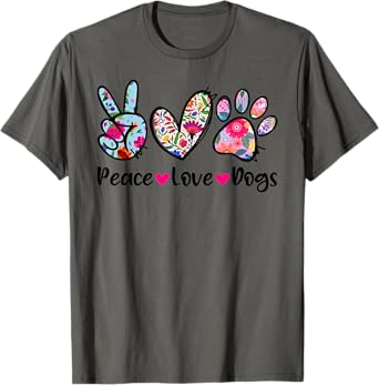 Peace Love Dogs Floral Dog Paw Dog Mom Cute Mother's Day T-Shirt for Men Women Girls Kids