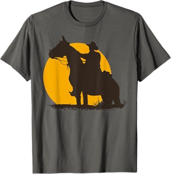 Lone Cowboy Rancher Ranger & Horse Western American Sunset T-Shirt