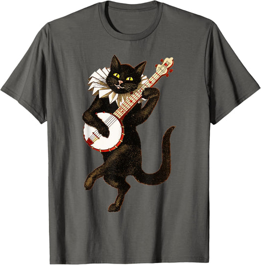 Vintage Silly Weird Cat Playing Banjo Country Cat Lover T-Shirt