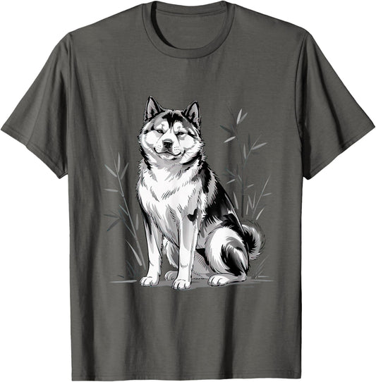 Dog Sumi-e Japanese Ink Painting Minimal Brush Art Tradition T-Shirt