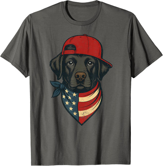 Dog With Baseball Hat, Retro Patriotic Black Lab, Lab Lover T-Shirt