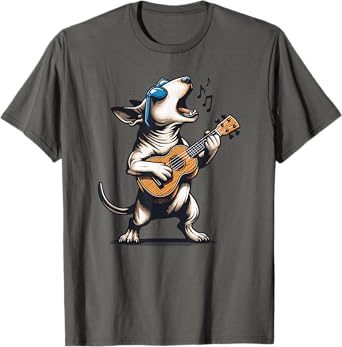 Dog Playing Guitar Singing Bull Terrier Funny Men Women Kids T-Shirt