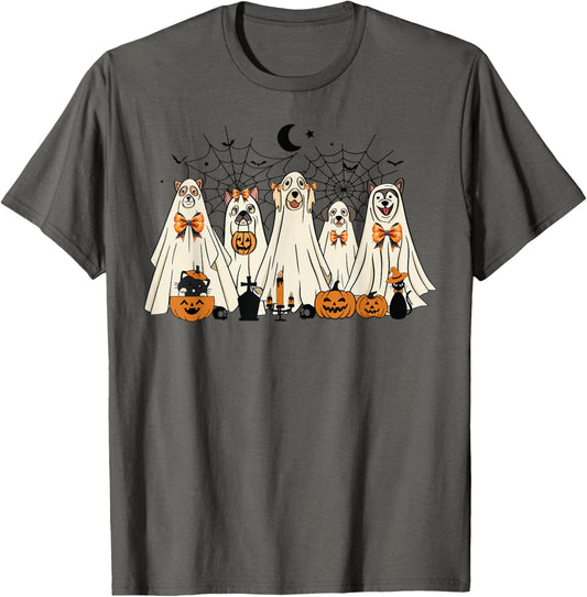 Funny Cute Boo Spooky Dogs Lover Dressed as Ghosts For Women T-Shirt