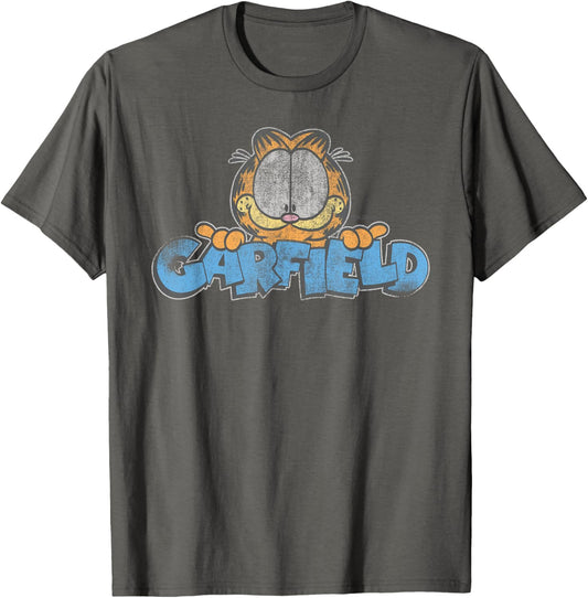 Garfield Distressed Garfield Face with Logo Cartoon Cat T-Shirt