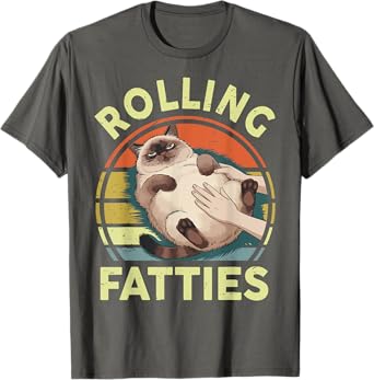 Funny Rolling Fatties Siamese Cat Breed Mom Dad Kitten Retro Men Women Kids T-Shirt