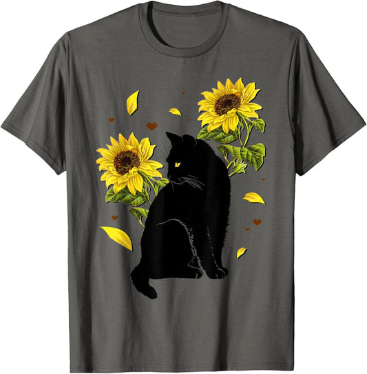 Cat Sunflower Christmas Tree Sun Flower Cat Lover Gift T-Shirt