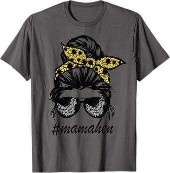 Mama Hen Chicken Messy Hair Bun Sunflower mother day T-Shirt
