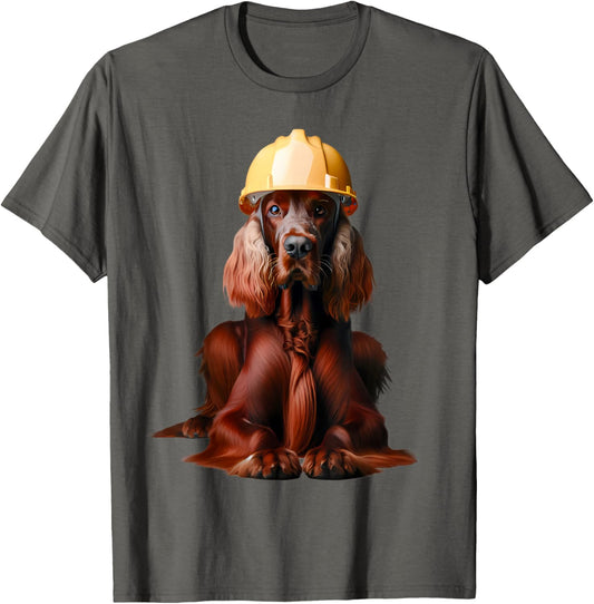 Irish Setter Dog Yellow Hard Hat Construction Worker Crew T-Shirt