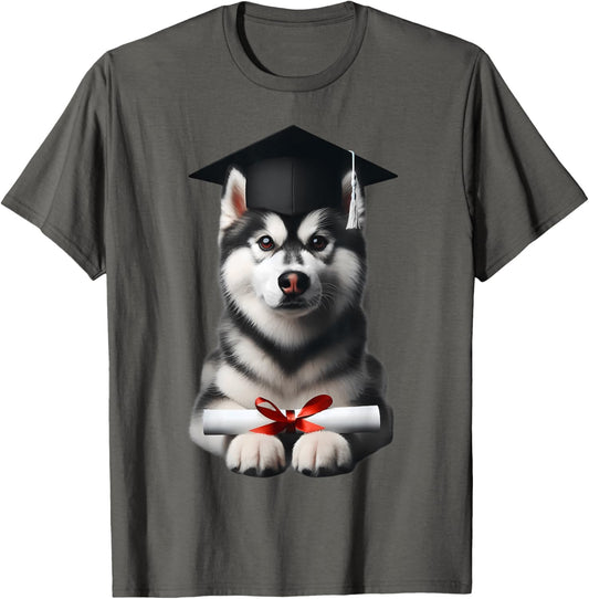 Siberian Husky Dog Graduation Cap Training School Graduate T-Shirt